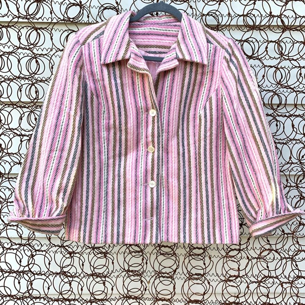 Vintage 60s The Majestic pink wool striped blazer jacket Size 12